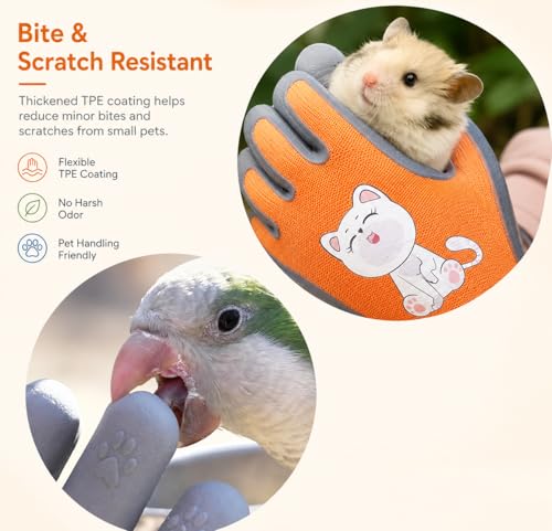 Kids Hamster Anti-bite Gloves,Small Pet Scratch Proof, Children Gardening Gloves,3 Pairs with Cute Print - size: XXS AGE 3-6
