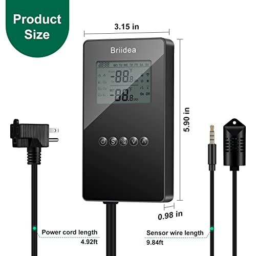 Humidity Controller, briidea Pre-Wired Humidistat Humidifier Dehumidifier with LCD Display High Accuracy Humidity Sensor, Ideal for Greenhouse Mushroom Grow Tent (MK-041)