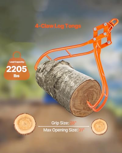 VEVOR Timber Claw Hook, 28 inch 4 Claw Log Grapple Logging Tongs, Swivel Steel Log Lifting Tongs 31" Max Opening, Eagle Claws with 2205LBS/1000kg Loading Capacity for Tractors, ATVs, Trucks, Forklifts - style: 28in-Swivel