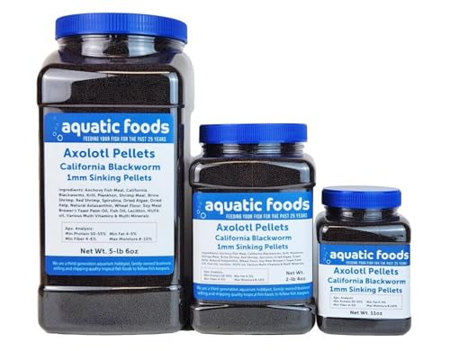 Axolotl Blackworm Pellets. 1mm-1/32 Sinking California Blackworm Micro Pellets for Baby Axolotl, Frogs, Shrimp, Salamanders, Newts, Snails…11oz Jar