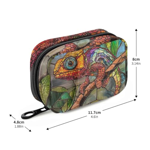 Medicine Bag Portable Pill Organizer for Purse Stained Glass Reptile | with Detachable Compartments,portable for purse