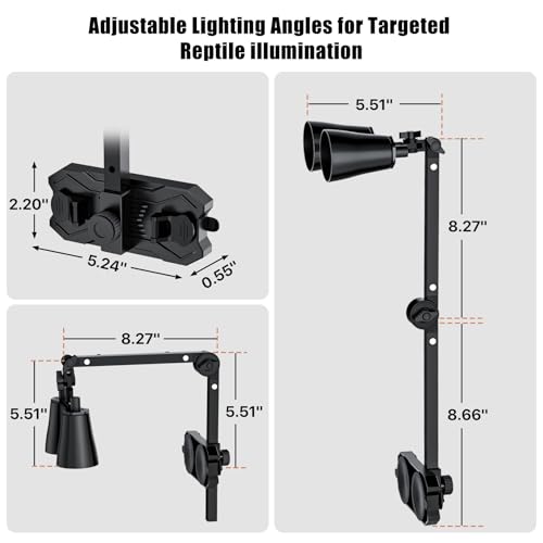 Dual Reptile Lamp Stand with Suction Cups, Adjustable Bracket for Terrariums, Dual‑Head Heat & Basking Lamp Holder with Ceramic Sockets and Separate Switches - size: Vertical Pole Style
