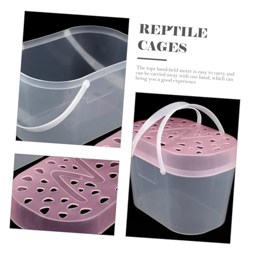 2pcs Portable Small Animal Carrier Cage, Pink Plastic Reptile Containers with Handle, Medium Turtle Box and Hamster Travel Carrier for Small Pets