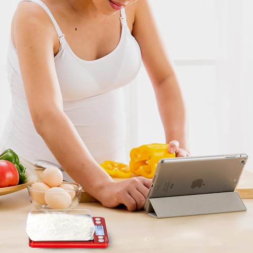 Fuzion Digital Scale .01 Gram Accuracy, 500g Small Kitchen Food Scales | 2 Trays Included for Jewelry, Gold, Herb, Powder, Spice, Coffee, Coin - Weight Gram and Oz - color: Red