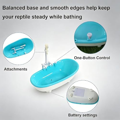 Small Bearded Dragon Pool with Water Fountain, Reptile Bath Tub | Gentle circulating water flow with rainfall faucet, compact reptile bath tub for bearded dragons, geckos, and small reptiles