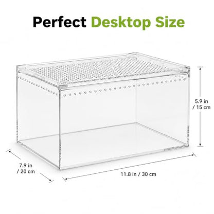 Large Clear Acrylic Jumping Spider Enclosure, 11.8 x 7.9 x 5.9 in | Suitable for tarantulas, spiders, mantises, beetles, and small reptiles, Wide opening design for feeding and cleaning