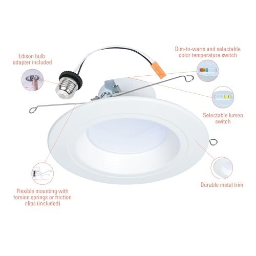 HALO RL 5/6 inch LED recessed Can Light Trim, 5CCT, dimmable, 900/1200 lm | recessed baffle retrofit can light trim, low glare, wet-rated for showers and outdoor use, Dims to 5% + dim to warm - size: 5/6 inch, style: 900/1200 Selectable Lumens