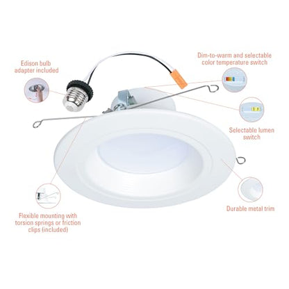 HALO RL 5/6 inch LED recessed Can Light Trim, 5CCT, dimmable, 900/1200 lm | recessed baffle retrofit can light trim, low glare, wet-rated for showers and outdoor use, Dims to 5% + dim to warm - size: 5/6 inch, style: 900/1200 Selectable Lumens