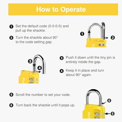 Puroma 1 Pack Combination Lock Locker 4 Digits Combo Padlock Gym Yellow | For School Gate Fence Toolbox Hasp Storage, Outdoor, Resettable, Weatherproof, Side Window, Crack Cut Resist, Hardened Steel - color: Yellow
