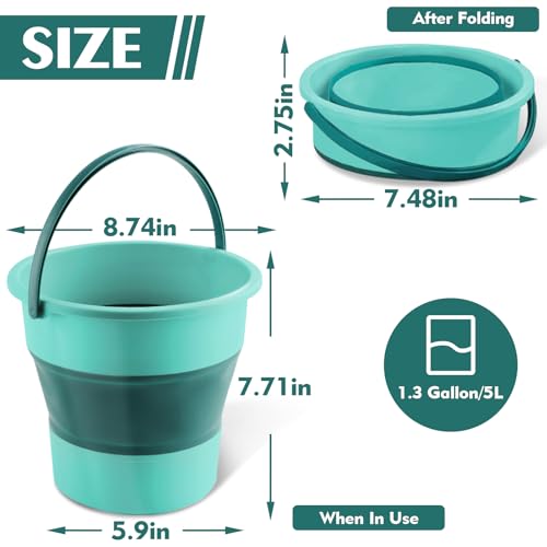 Collapsible Bucket 1.3 Gallon/5L Small Plastic Household Cleaning Mop Buckets Foldable Water Bucket for Car Wash Fishing Camping Beach (Green) - color: Green