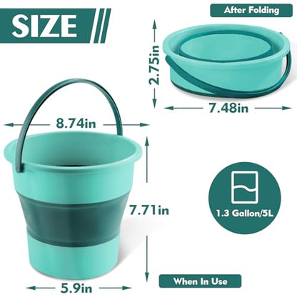 Collapsible Bucket 1.3 Gallon/5L Small Plastic Household Cleaning Mop Buckets Foldable Water Bucket for Car Wash Fishing Camping Beach (Green) - color: Green