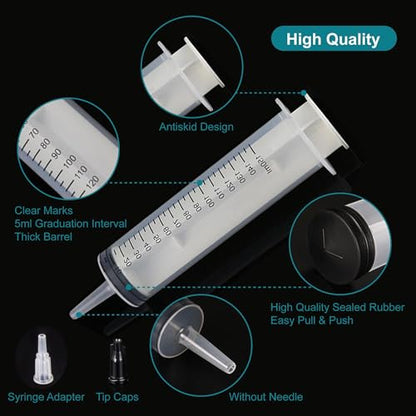 4Pack 150ml Large Syringe for Liquid - Big Plastic Syringes for Thick Liquids , Giant without Needle Syringe for Paint Fluid , Irrigation Water , Feeding Food Equine ( 4Pcs 150 ml )