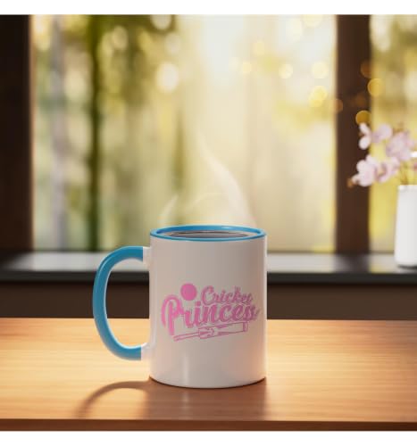 Cricket Princess Ball Sport Hobby Team Ceramic Mug, Blue/White, 11oz - color: Blue/White, size: 11 Ounces