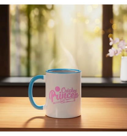 Cricket Princess Ball Sport Hobby Team Ceramic Mug, Blue/White, 11oz - color: Blue/White, size: 11 Ounces