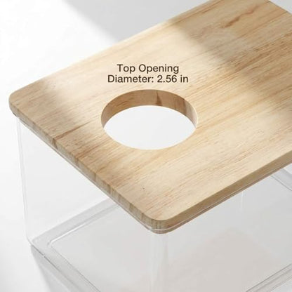 QWORK Hamster Sand Bath Box – Clear Acrylic Habitat Bath with Wooden Lid for Dwarf Hamsters, Digging & Grooming