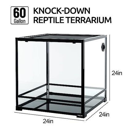 REPTIZOO 60 Gallon Glass Reptile Tank, 24" x 24" x 24" Large Reptile Terrarium Front Opening Terrarium with Double Hinge Door and Top Screen Ventilation, Easy Assembly Enclosure Tank - size: 24" x 24" x 24"