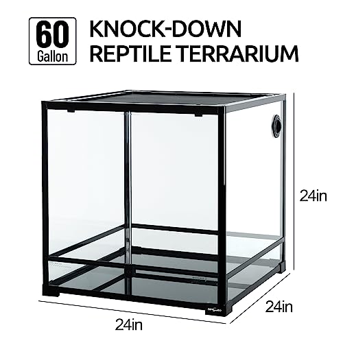 REPTIZOO 60 Gallon Glass Reptile Tank, 24" x 24" x 24" Large Reptile Terrarium Front Opening Terrarium with Double Hinge Door and Top Screen Ventilation, Easy Assembly Enclosure Tank - size: 24" x 24" x 24"