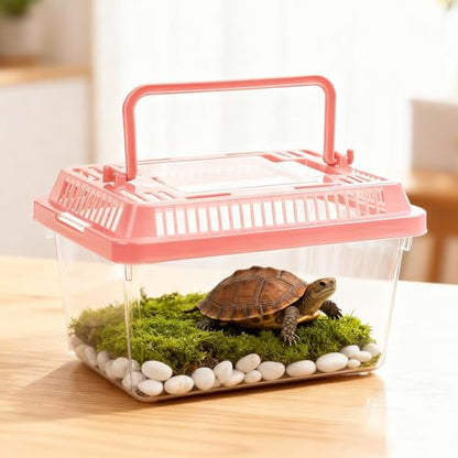 10 Pack Small Plastic Reptile Carrier, Tarantula Enclosure Breeding Box with Handle and Ventilation Lid, for Spider Lizard Turtle Hermit Crab Fish, 7 x 4.3 x 4.3 Inch, Multi-Color - size: 7 X 4.3 X 4.3 Inch