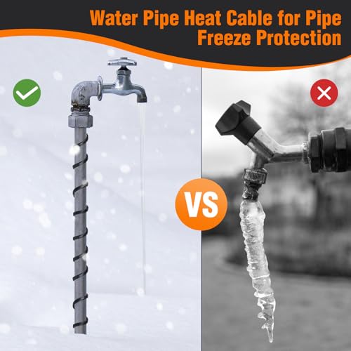 Heat Tape for Water Pipes Roof & Gutter Snow De-Icing 50FT | Heat Cable 5 Watts Per Foot, Water Line Heat Tape Keeps Water Flowing at -40°F 5W/FT, 120V 50 Feet - size: 50FT