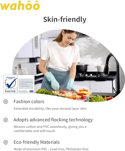 LANON wahoo Cleaning Gloves with Cotton Flocked Liner, Surf Spray, Small | Dishwashing, Latex Free, Skin-Friendly, Dishes Washing, Reusable, DEHP-Free, Non-Slip, Household Kitchen Gloves - size: Small