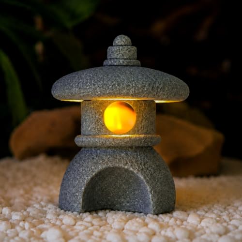 Japanese Pagoda LED Lamp Statue Figurine, Small Pagoda Lantern with Warm LED Light, Zen Garden Decor, Japanese Decor for Home, Desk, Bonsai, Terrarium, Aquarium Ornament - style: Style K