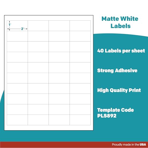 Premium Label Supply White Sticker Barcode Labels – 2" x 1" – Laser/Inkjet Compatible – (40 per Sheet), 100 Sheets – 4000 Total Adhesive Labels - size: 2" x 1"