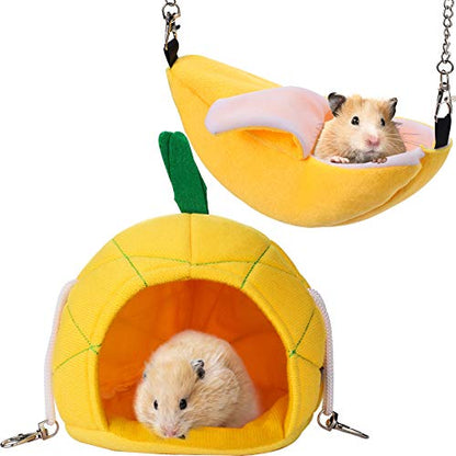 Jetec 2 Pcs Hamster Hammock Soft Bed Small Pet Animals Hamster Hanging House Cage Nest for Guinea Pig Rat Chinchilla Sleep and Play, Banana and Pineapple(Yellow) - color: Yellow