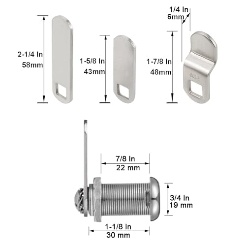 Cabinet Cam Locks Keyed Alike, 1-1/8” Cylinder Cam Locks for Tool Box RV Compartment Mailbox Vending Machine Drawer File Cabinet, Fits 7/8” Max Panel Thickness, Chrome Finish with 3 Cams and 2 Keys - size: 1-1/8 Inch