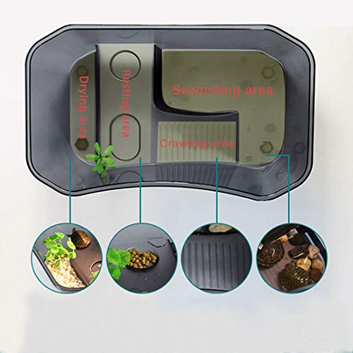 PINVNBY Plastic Turtle Tank Reptile Habitat Pet Terrariums Turtles Tank Aquarium Terrapin Topper Basking with Platform Plants,Durable,Safe, Non-Toxic(Black) - color: Black, size: 【1 PCS】