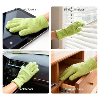 Microfiber Gloves,Microfiber Dusting Gloves for Plants and House Cleaning, Reusable Cleaning Gloves - color: Cyan&green Yellow