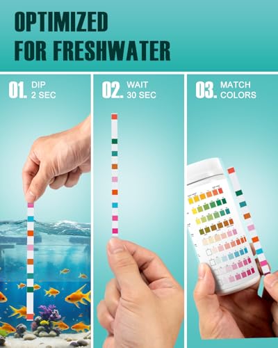 Aquarium Test Strips - 9-in-1 Aquarium Water Test Kit: Fish Tank Testing Kit for Freshwater, Saltwater, Pond, 100 Strips, Fast & Accurate pH, Hardness, & More, Lead Water Test Kit