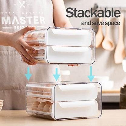 Fridge Organizers and Storage, Egg Organizer Container for Refrigerator | Large Capicity Transparent, Stackable Plastic Egg Holder