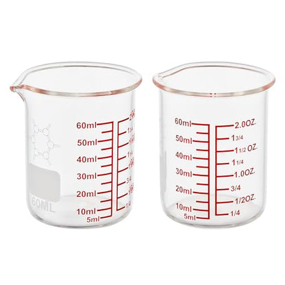High Borosilicate Glass Measuring Cup-V-Shaped Spout，Glass Measuring Beaker for Kitchen or Restaurant, Easy to Read, 60 ML (2 Oz)-Pack of 2 - size: 60ml (2oz) - Pack of 2