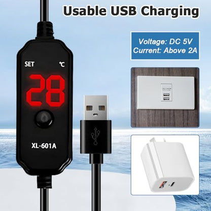 MiOYOOW Aquarium Heater, 15/25W USB Fish Tank Heater with LED Digital Temperature Display for Tanks Under 3/5L
