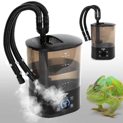 WACOOL Upgraded Digital Timing Reptile Fogger, 4L No Leak Reptile Humidifier with 2 Hose, Top Filling Automatic Terrarium Humidifier Fogger for Reptile Use - size: Double Hose