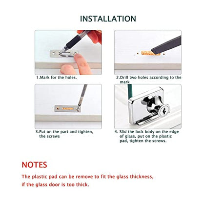 Showcase Lock Stainless Steel No Drill Glass Door Lock Display Cabinet Double Door Lock with Key for 0.21inch -0.31inch Glass Door( keyed Different) (Silver, 409-1PCS)