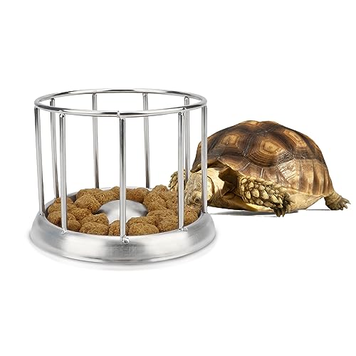Wontee Tortoise Feeding Dish Reptile Water Dish Food Bowl Stainless Steel Feeder for Tortoises Lizards Turtles Chameleon (S) - size: S