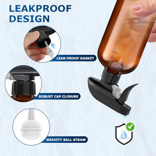 Veco 10oz Spray Bottle with Adjustable Nozzle, 360° Water Spray Bottles for Cleaning Solution, Plastic Spray Bottles for Hair Cooking Plant Pet, No Leak and Clog (3 Pack & Foldable Funnel), Brown - size: 10 oz 3Pack