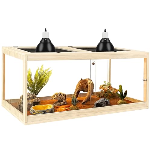 Bearded Dragon Tank 81 Gallon, Tempered Glass Reptile Tank with Meatl Mesh Roof and Front Sliding Door, Anti-Scratch Lizard Tank,Spacious Reptile Enclosure for Snakes,Lguanas, Chameleons (Oak) - color: Oak, size: 81Gallons,48"x20"x20"