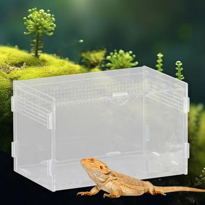 Reptile Breeding Box Acrylic Terrarium Container with Ventilation Holes for Snakes Turtles Chameleons Frogs Geckos Small Animal Habitat- 20x12x12cm
