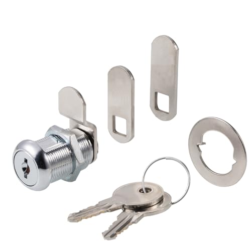 Cabinet Cam Locks Keyed Alike, 1” Cylinder Cam Locks for Tool Box RV Compartment Mailbox Vending Machine Drawer File Cabinet, Fits 3/4” Max Panel Thickness, Chrome Finish with 3 Cams and 2 Keys - size: 1 Inch