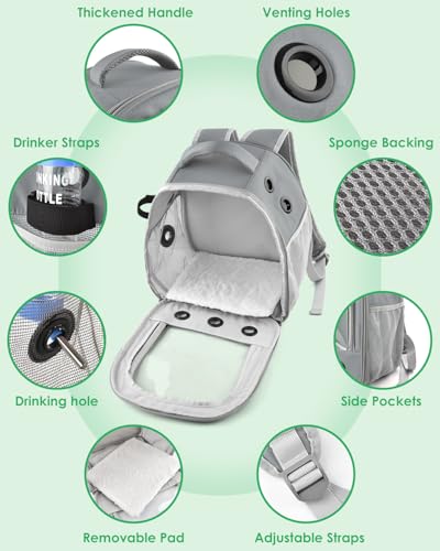 DBNESS Guinea Pig Carrier Backpack, Portable Rabbit Travel Carring Bag for Pet Bunny Chinchilla Bearded Dragon Hamster Parrot Outgoing Pouch Case with Water Bottle Holder & Detachable Pad (Light Gray) - color: Light Gray