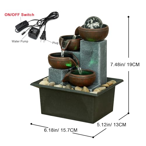 Small Indoor Water Fountain, Zen Meditation Waterfall Feature with Automatic Pump & Natural River Rocks, Tabletop Waterfall Fountain for Office Living Room Bedroom, 7.48” Tall - color: A
