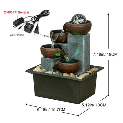 Small Indoor Water Fountain, Zen Meditation Waterfall Feature with Automatic Pump & Natural River Rocks, Tabletop Waterfall Fountain for Office Living Room Bedroom, 7.48” Tall - color: A