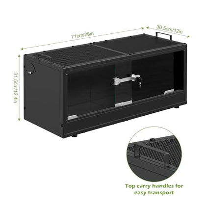 20 Gallon Reptile Tank Front Opening Reptile Terrarium Tank with Breathable Metal Screen Top Reptile Enclosure with Sliding Glass Door Safety Lock for Insects, Lizards, Geckos, Snakes, Small Animals