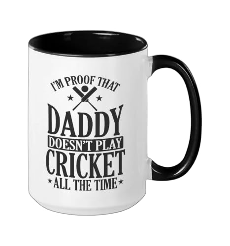 Daddy doesn't play Cricket all the Time Ceramic Mug, Black/White, 15oz - color: Black/White, size: 15 Ounces