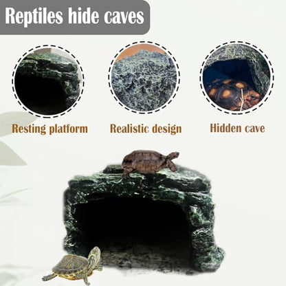 kathson Reptile Rock Hideout Cave,Tortoise Hide Caves,Resin Hides Shelter,Reptile Green Plant Decoration Habitat Decor Terrarium Accessories for Lizards Bearded Dragon Gecko Turtles Spiders - style: hideout