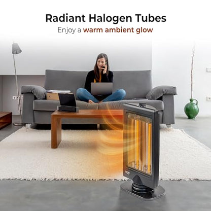 Comfort Zone Oscillating Portable Space Heater, Flat Panel, Halogen, Infrared, Electric, Adjustable Tilt, Overheat Sensor, Stay-Cool, & Tip-Over Switch, Ideal for Home, Bedroom, & Office, 800W, CZHTV9