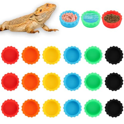 18 PCS Crested Gecko Food and Water Bowl, Reusable Small Reptile Feeding Dish, Colorful Silicone Crested Geckos Food Dish, Gecko Tank Accessories for Small Pet and Crabs, Easy Clean & 6 Colors