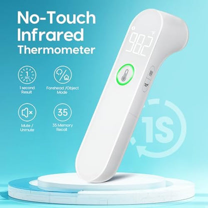 Viproud Thermometer for Adults and Kids, Fast Accurate Baby Thermometer | 1 second Result, Fever Alarm, Mute Mode, Body & Object Mode, 35 Memory Recall, Baby Essentials, Lifetime Support - color: White